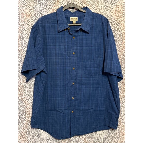 Haggar Mens XL Blue Checkered Short Sleeve Button-Down Shirt - Picture 2 of 11